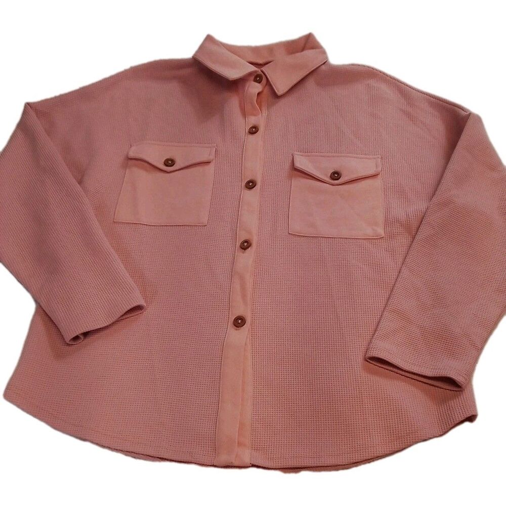 Women's Pink with Woven Button-up  Long Sleeve Shirt Size Medium